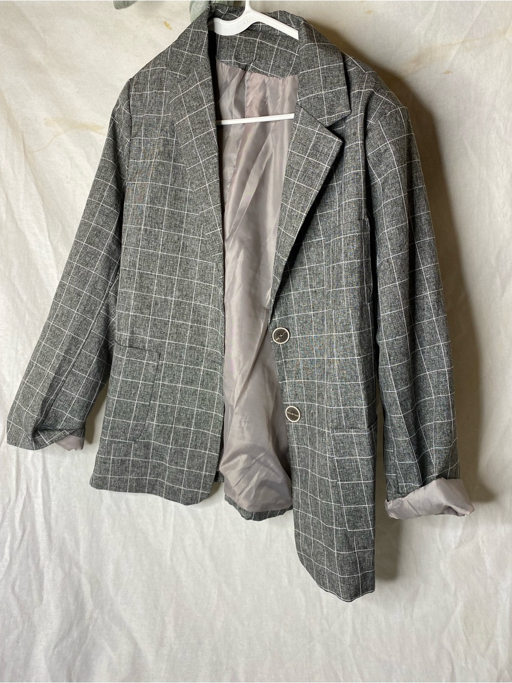 SHEIN Gray Windowpane Single-Breasted Blazer